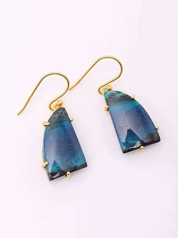 Exotic India Chrysocolla Gemstone Hook Earrings 