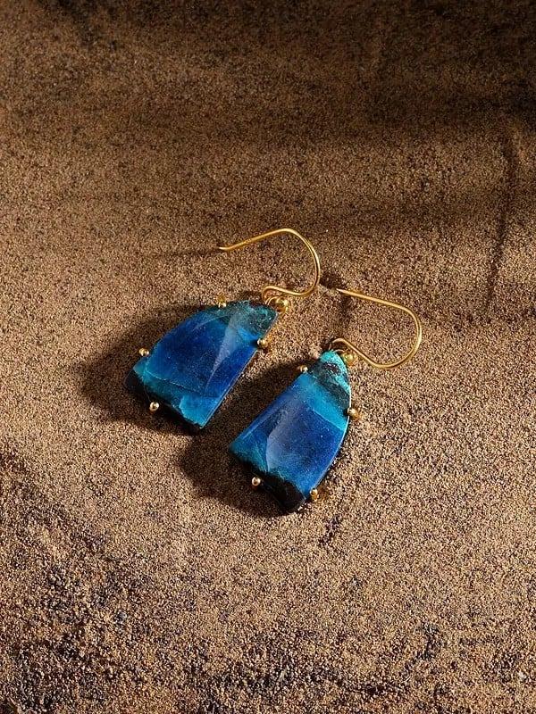 Exotic India Chrysocolla Gemstone Hook Earrings 