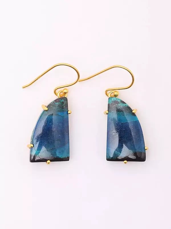 exotic india Chrysocolla Gemstone Hook Earrings 