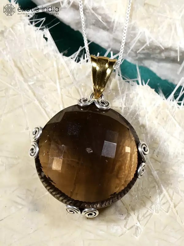 Exotic India Circular Faceted Smoky Quartz Pendant 