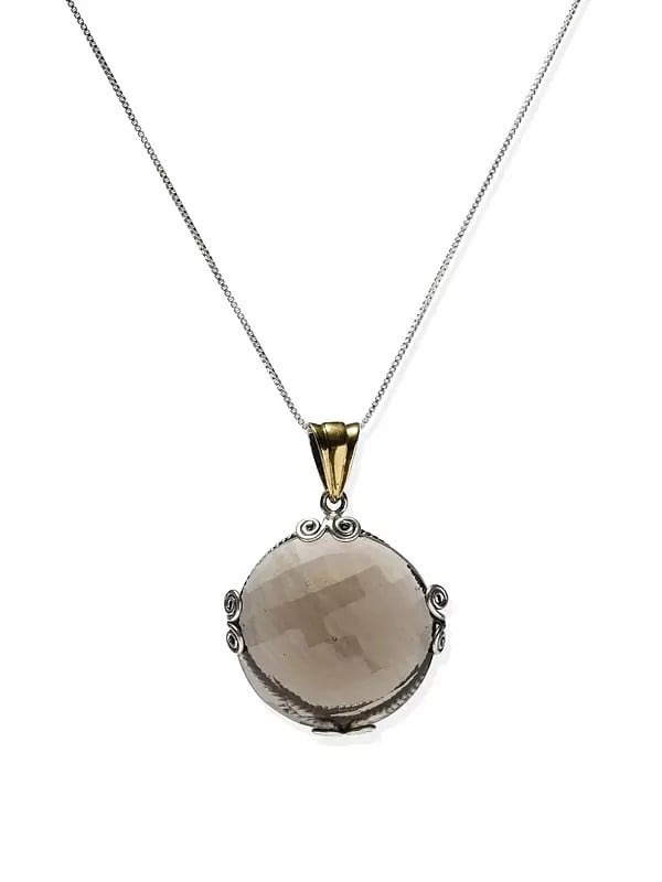 exotic india Circular Faceted Smoky Quartz Pendant