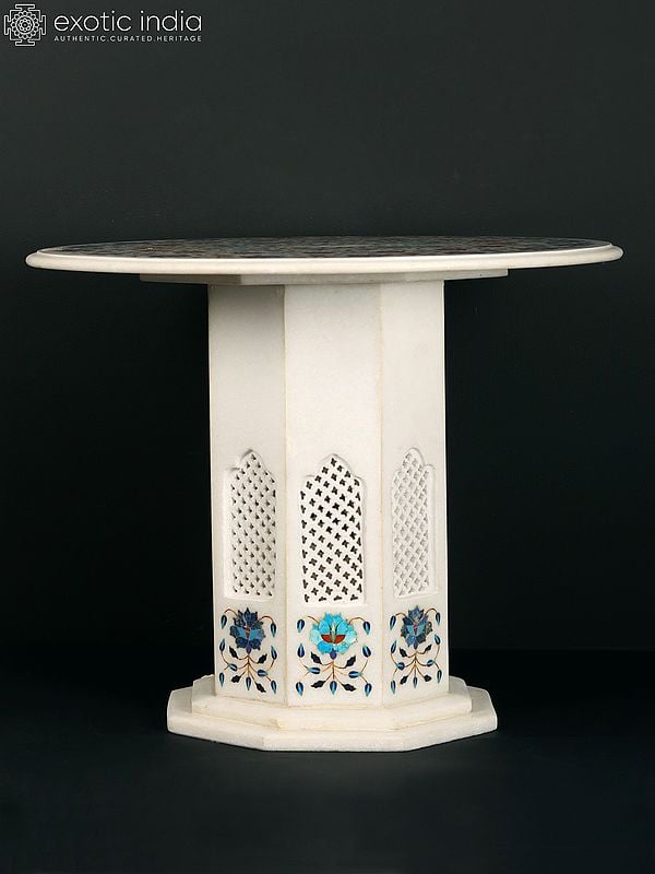Exotic India Coffee Table White Marble Set 