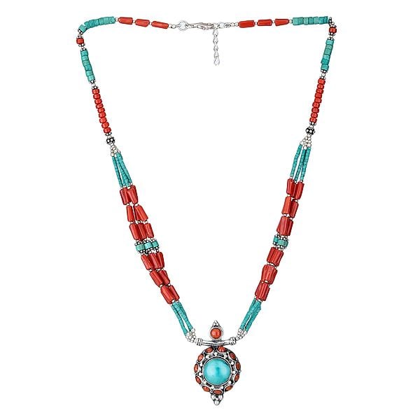exotic india Coral and Turquoise Necklace 