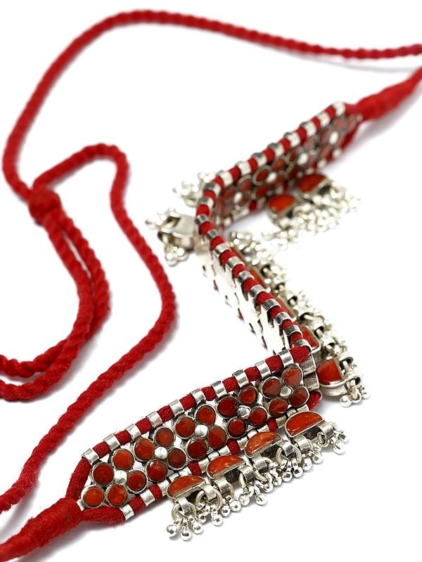 Exotic India Coral Choker With Silver Ghungroo 
