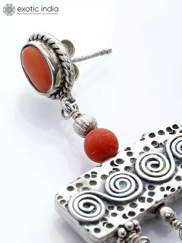 Exotic India Coral Gemstone Dangle Earrings