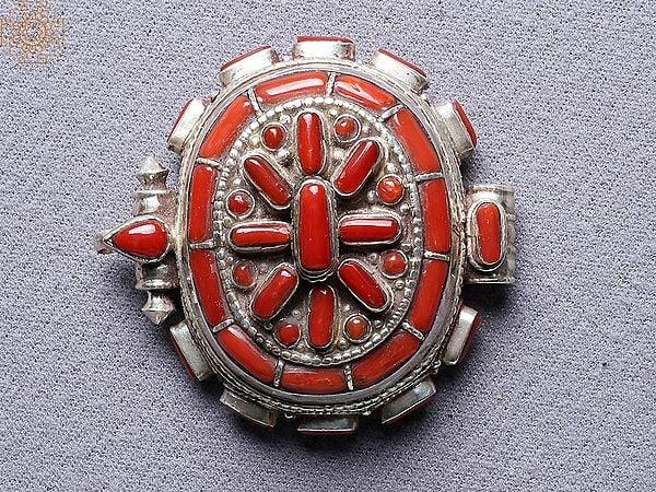 exotic india Coral Ghau Pendant Silver 