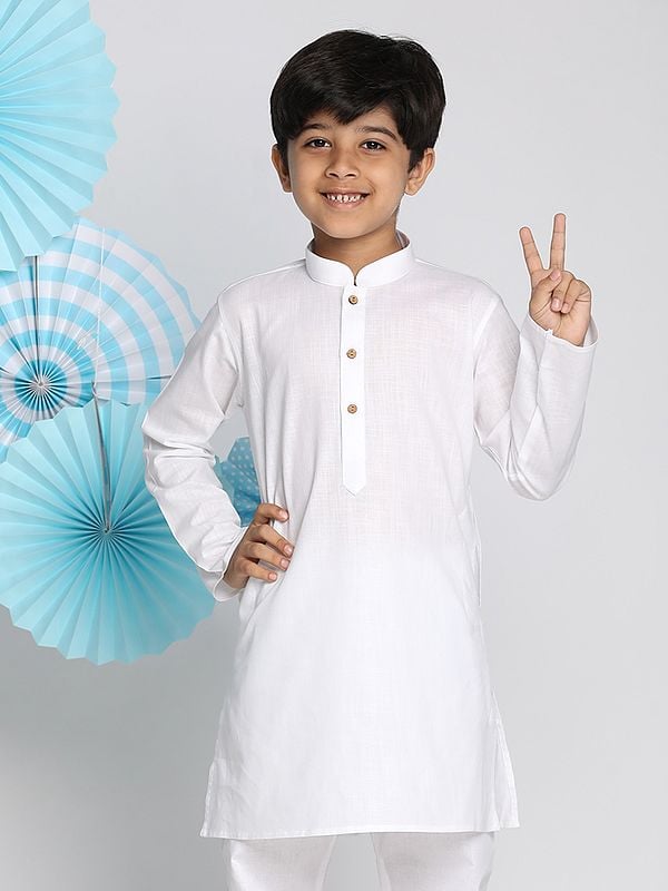 exotic india Cotton Linen Mandarin Collar Kurta 