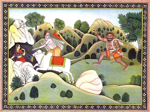 exotic india Demon Vraka Chasing Shiva