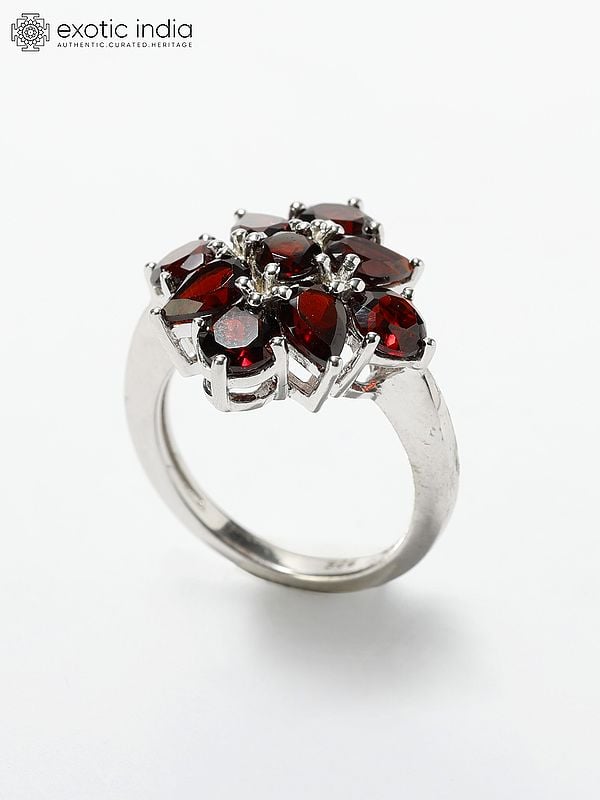 Exotic India Designer Faceted Garnet Ring 