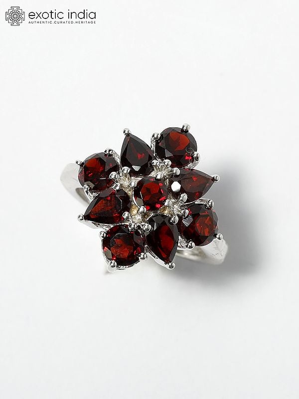 Exotic India Designer Faceted Garnet Ring 