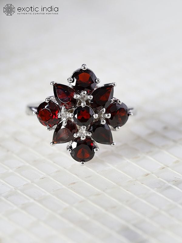 Exotic India Designer Faceted Garnet Ring 