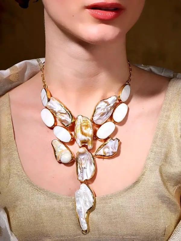 Exotic India Designer Mother Of Pearl Necklace 