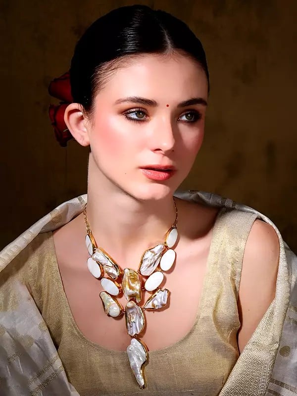 exotic india Designer Mother of Pearl Necklace 