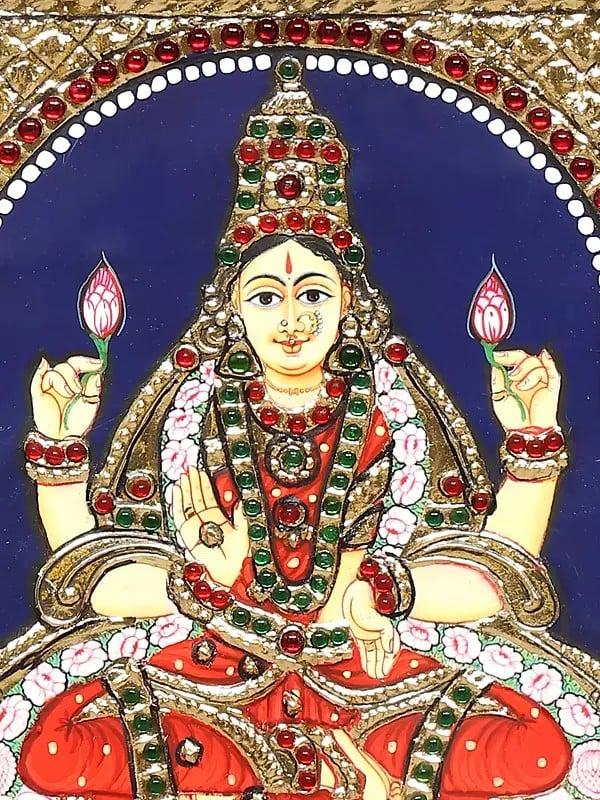 Exotic India Devi Lakshmi | Framed Tanjore Painting