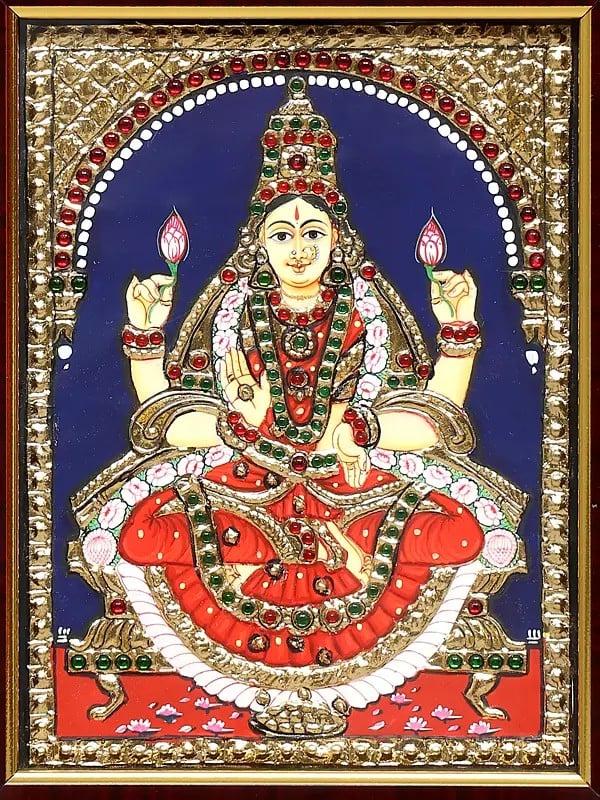 Exotic India Devi Lakshmi | Framed Tanjore Painting