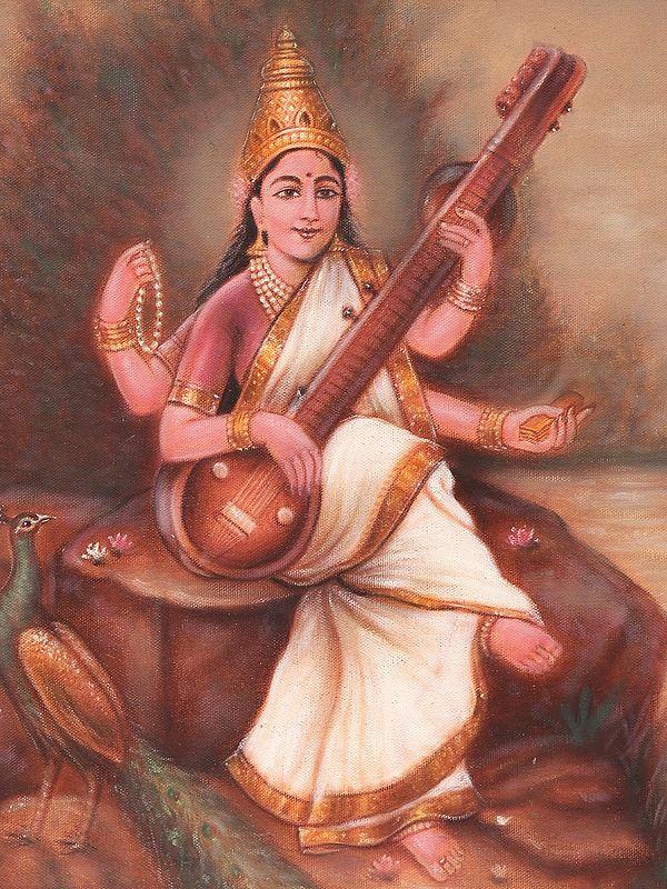Exotic India Devi Saraswati | Framed Oil Painting 