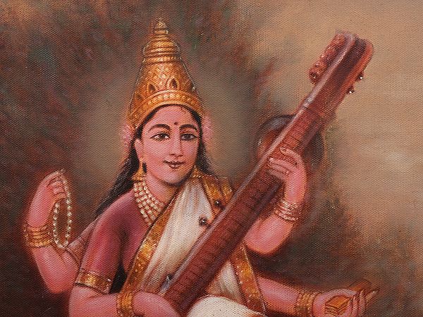 Exotic India Devi Saraswati | Framed Oil Painting 