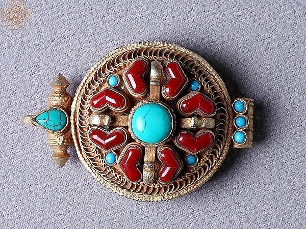 exotic india Double Dorja Copper Pendant Ghau