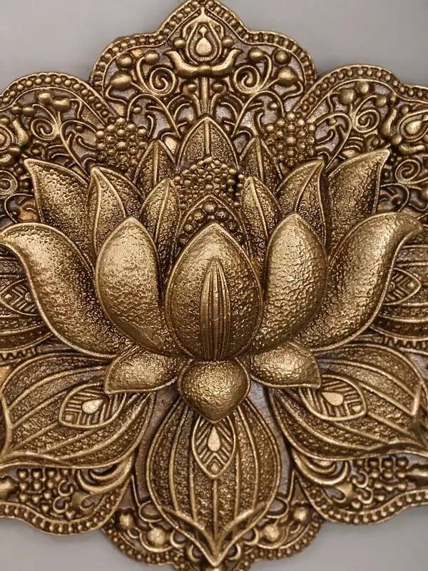 Exotic India Elegance Lotus Carved Brass Brooch