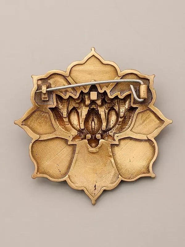 Exotic India Elegance Lotus Carved Brass Brooch