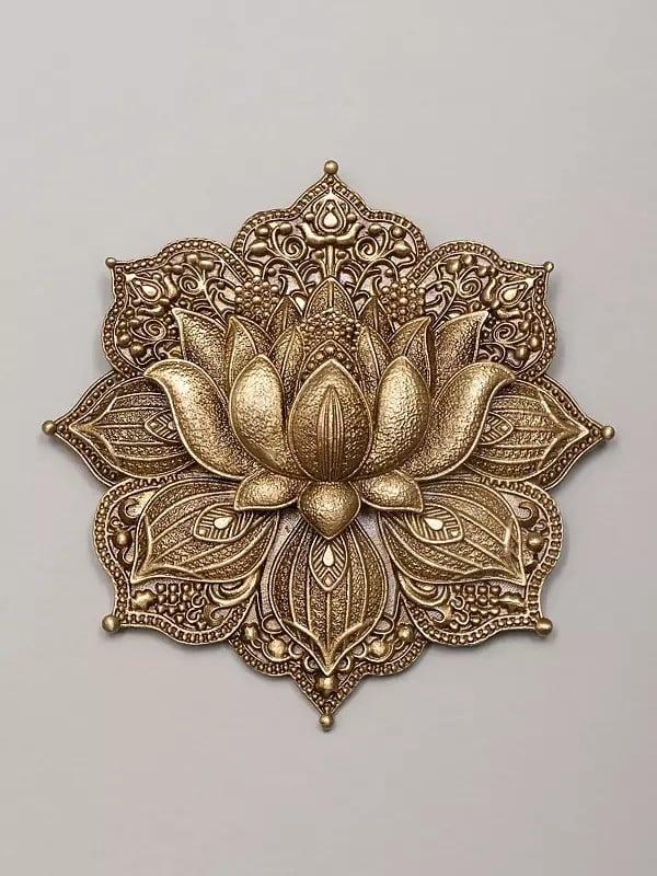 exotic india Elegance Lotus Carved Brass Brooch