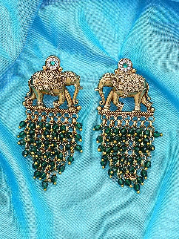 Exotic India Elephant Design Chandbali Earrings 