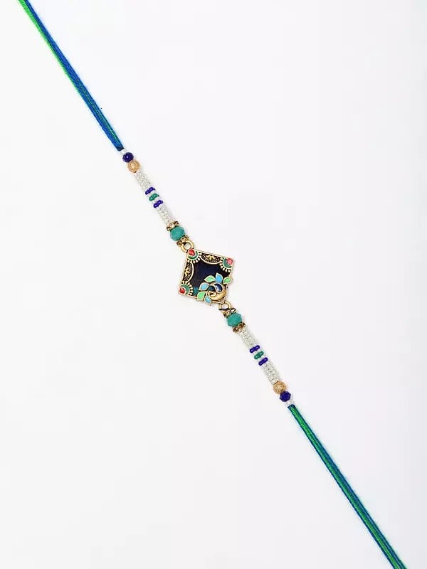 Exotic India Enamel Work Peacock Rakhi With Beads 
