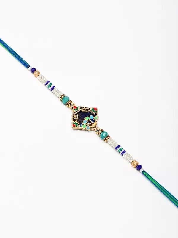 exotic india Enamel work Peacock Rakhi with Beads 
