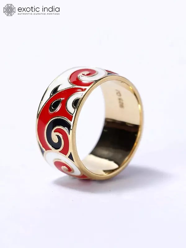 Exotic India Enamel Work Sterling Silver Ring 