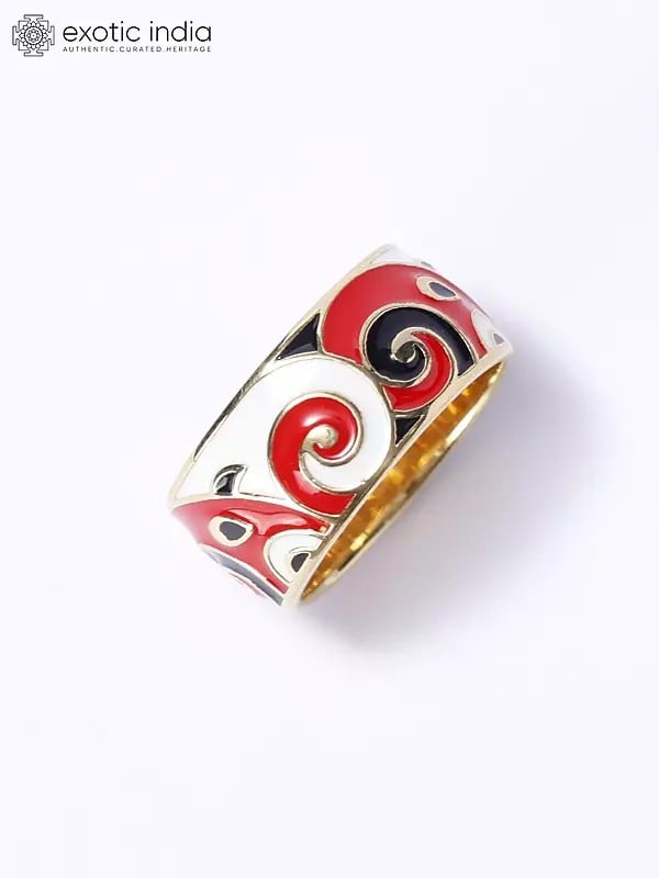 Exotic India Enamel Work Sterling Silver Ring 