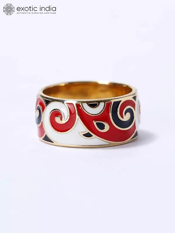 exotic india Enamel Work Sterling Silver Ring 