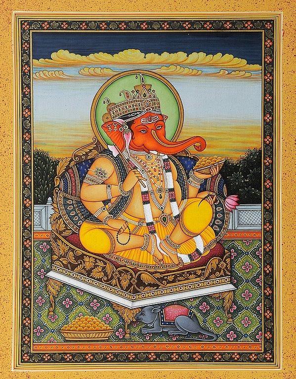 exotic india Enthroned Ganesha (Jaipur School)