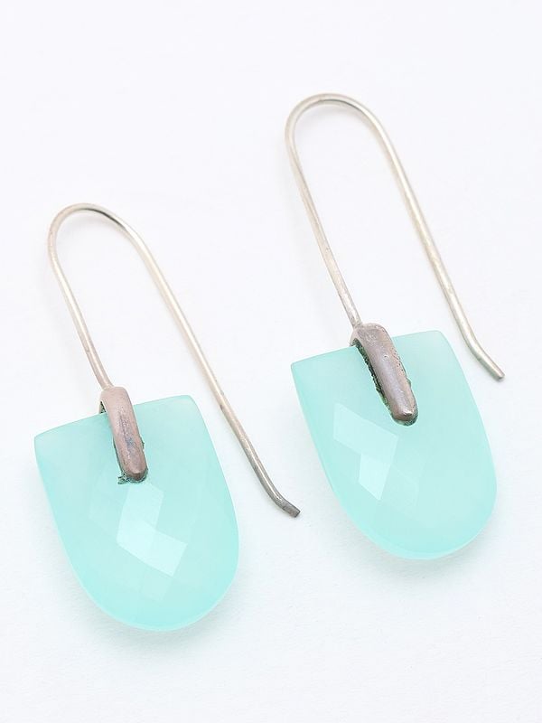 Exotic India Faceted Aqua Chalcedony Drop Earrings