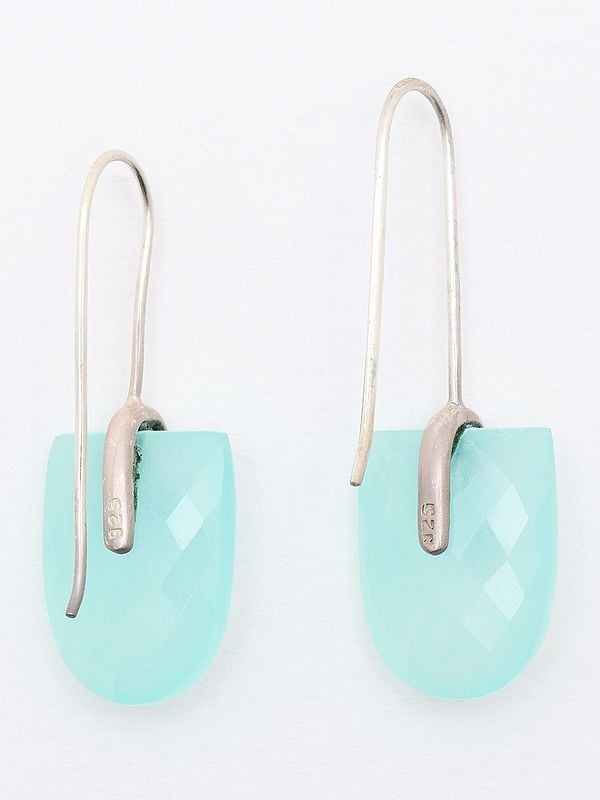 Exotic India Faceted Aqua Chalcedony Drop Earrings