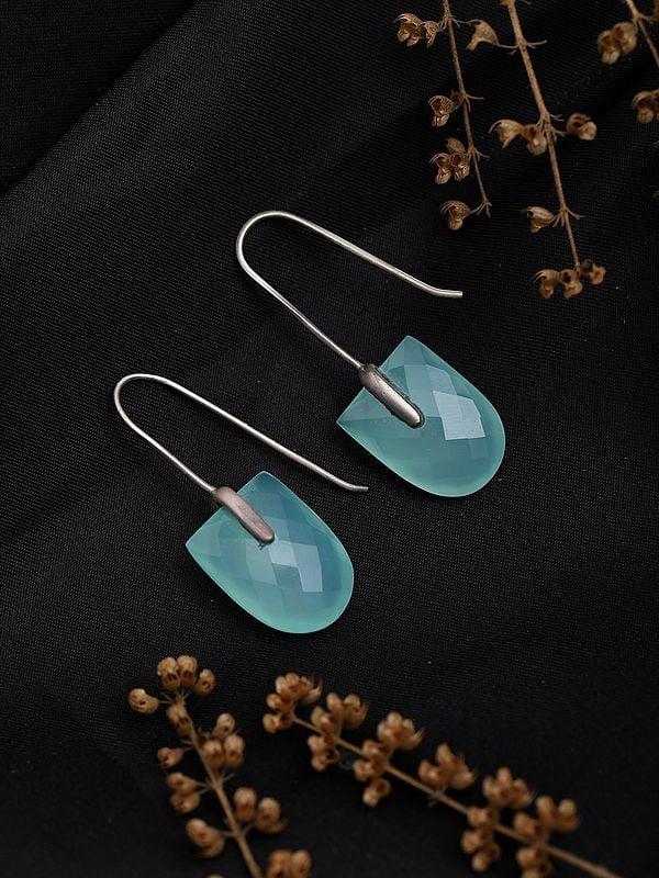 Exotic India Faceted Aqua Chalcedony Drop Earrings