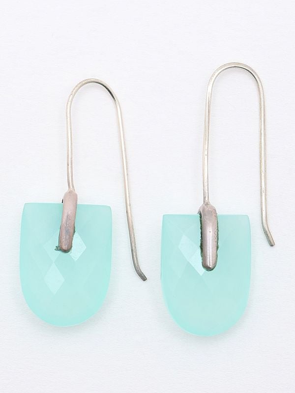 exotic india Faceted Aqua Chalcedony Drop Earrings