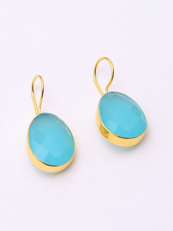 Exotic India Faceted Aqua Chalcedony Hook Earrings 