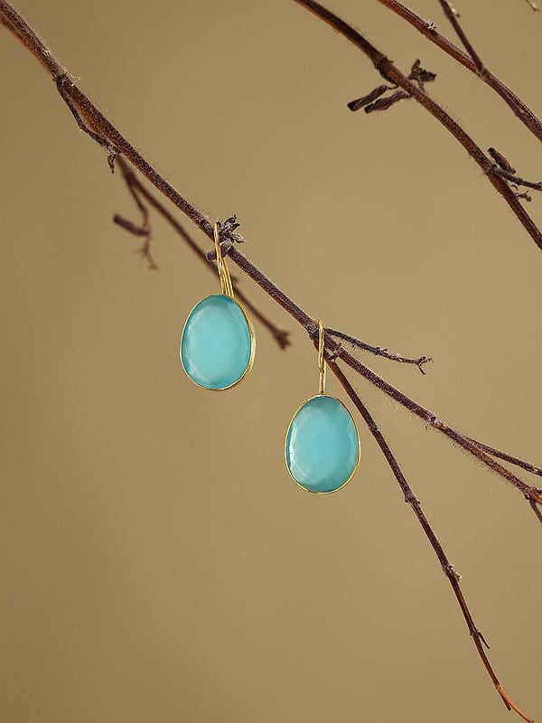 Exotic India Faceted Aqua Chalcedony Hook Earrings 