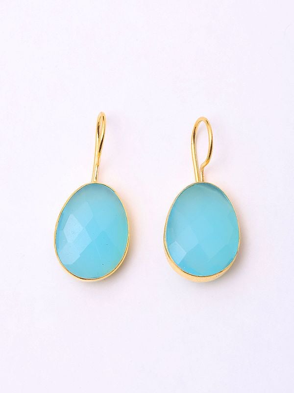 exotic india Faceted Aqua Chalcedony Hook Earrings 