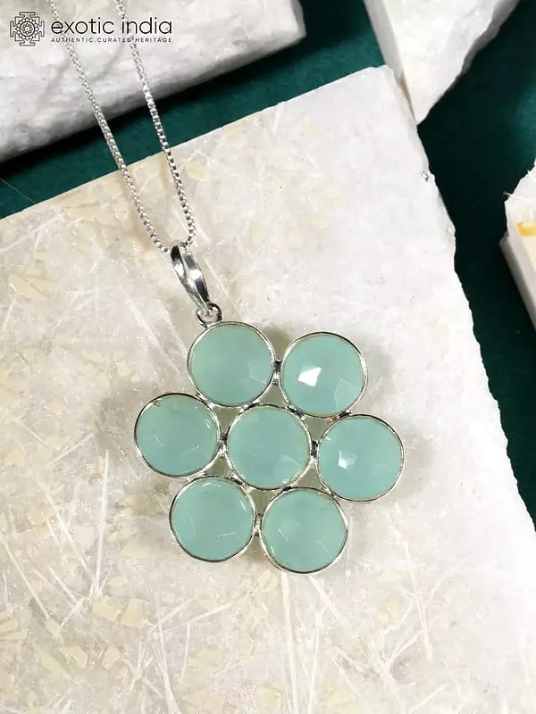 Exotic India Faceted Aqua Chalcedony Pendant