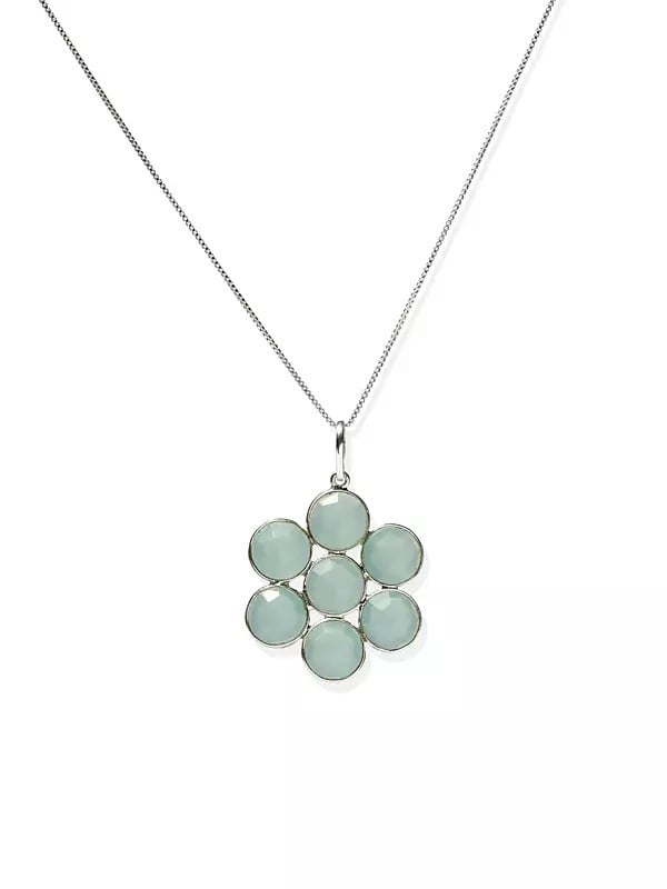 exotic india Faceted Aqua Chalcedony Pendant