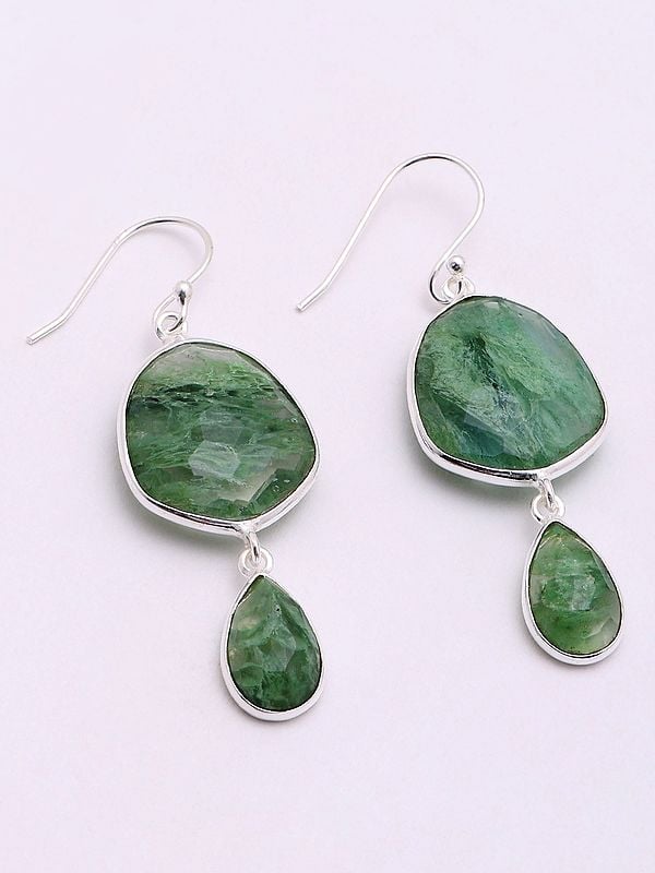 Exotic India Faceted Aqua Crackle Dangle Earrings