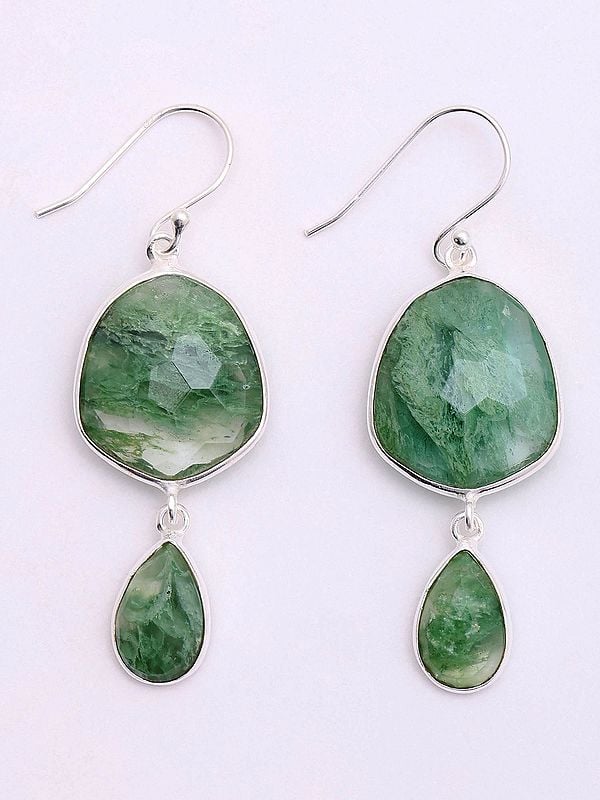 Exotic India Faceted Aqua Crackle Dangle Earrings
