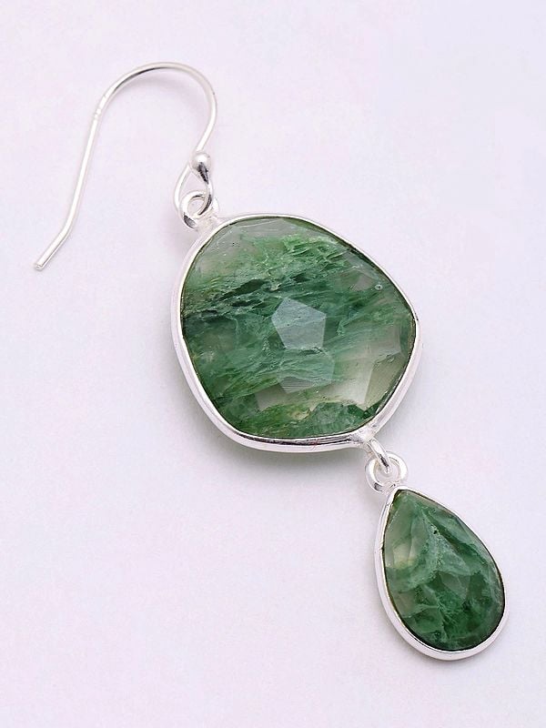 Exotic India Faceted Aqua Crackle Dangle Earrings