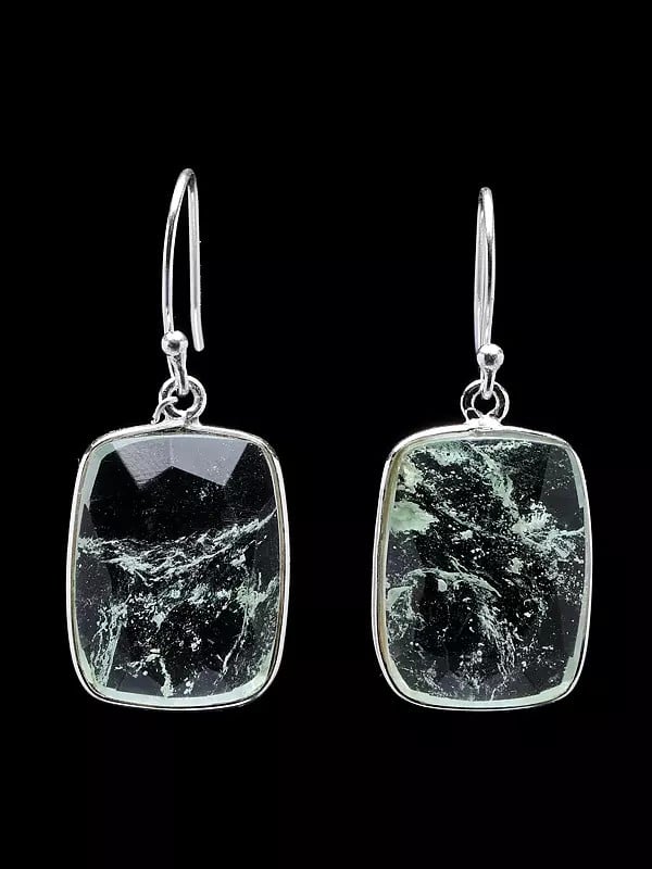 Exotic India Faceted Aqua Crackle Hook Earrings 