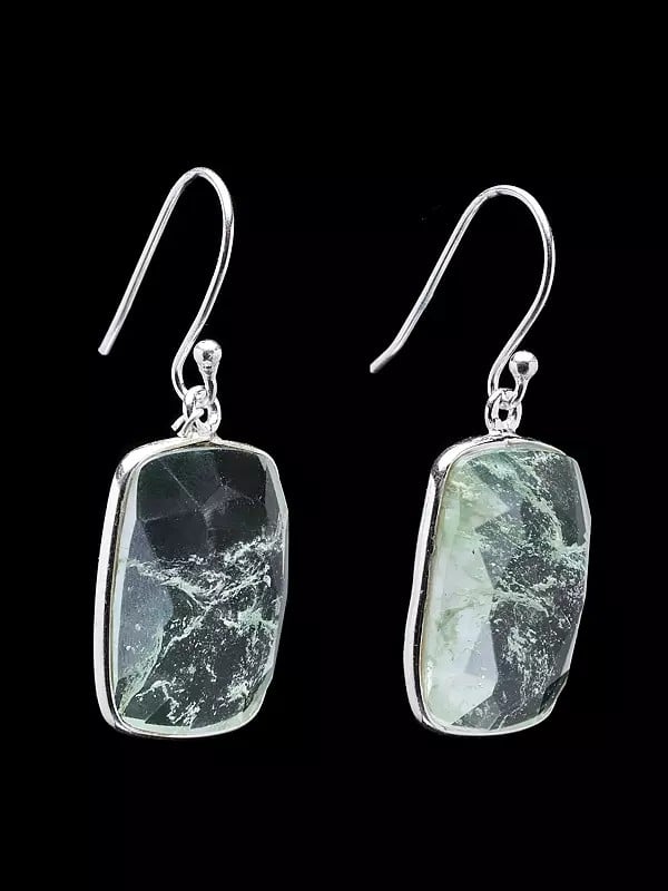 Exotic India Faceted Aqua Crackle Hook Earrings 