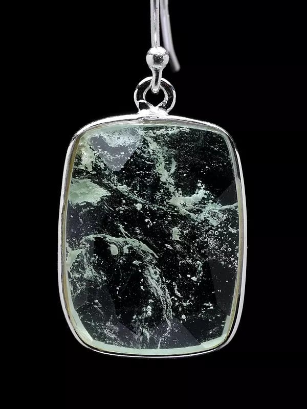 Exotic India Faceted Aqua Crackle Hook Earrings 