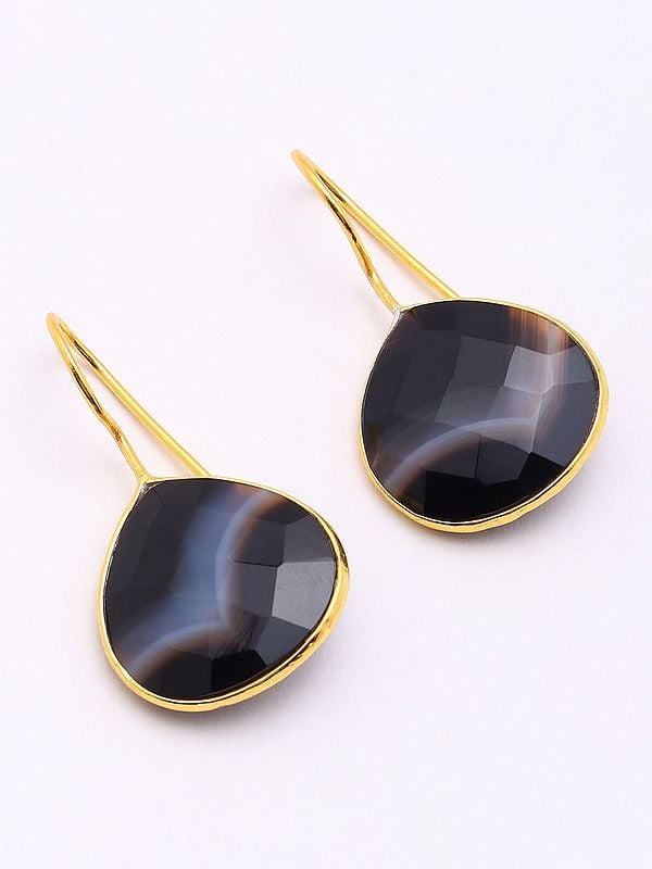 Exotic India Faceted Banded Agate Hook Earrings