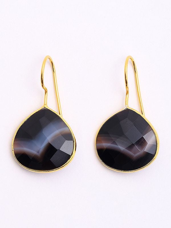Exotic India Faceted Banded Agate Hook Earrings