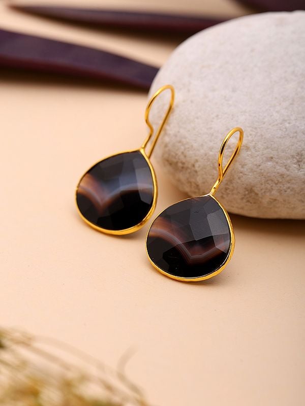 exotic india Faceted Banded Agate Hook Earrings